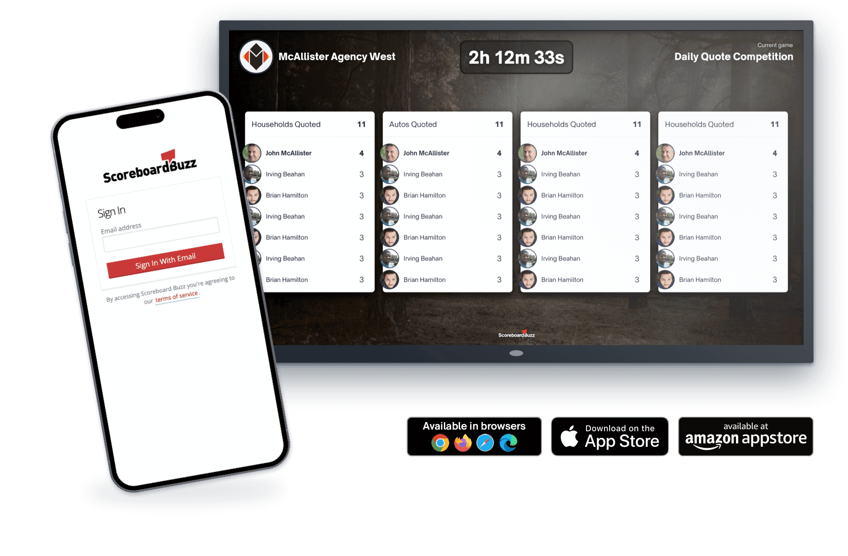 Live ScoreboardBuzz interface showing performance and goals on mobile dashboard