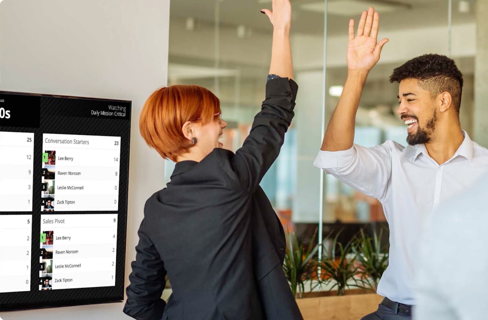 Team celebrating shared win in gamified ScoreboardBuzz sales contest